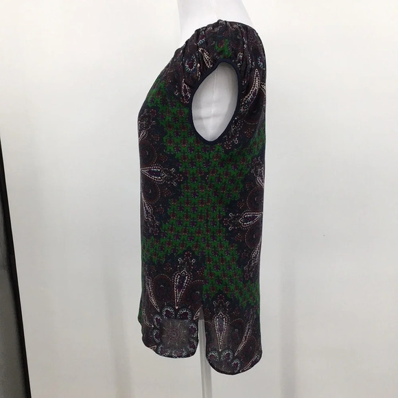 Charlotte Brody Blouse Womens XS Green Blue‎ Wool Boho Top Lined Medallion - Picture 4 of 12